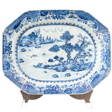 Chinese Porcelain Qianlong Platter Blue White Landscape Export Qing Period 18thC