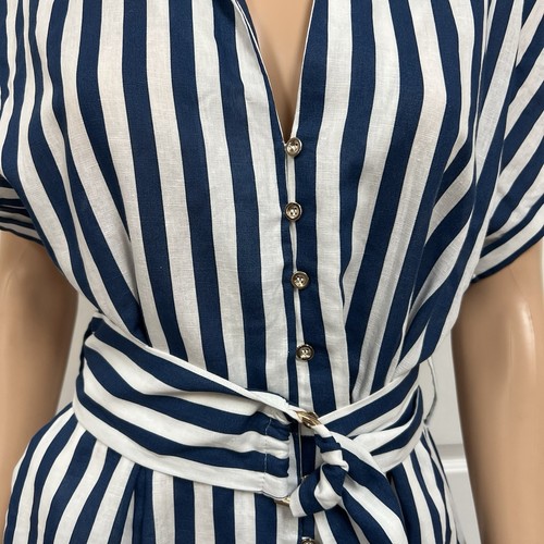 Zara Linin Blend Navy Striped Sailboat Dress Maxi Size L New - Picture 7 of 21