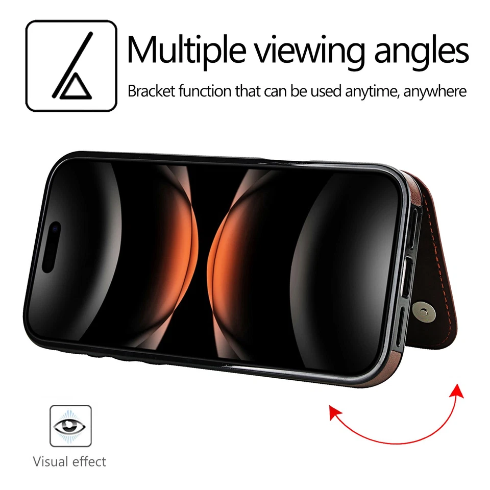 Magnetic Leather Card Wallet Case For iPhone 17 Air 16 15 14 13 Pro Flower Cover - Image 3 of 4