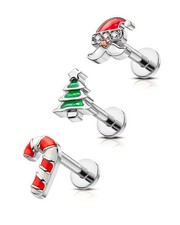 3PCS Christmas Cartilage Earrings Stud 16G Silver Helix Tragus Earrings for W...