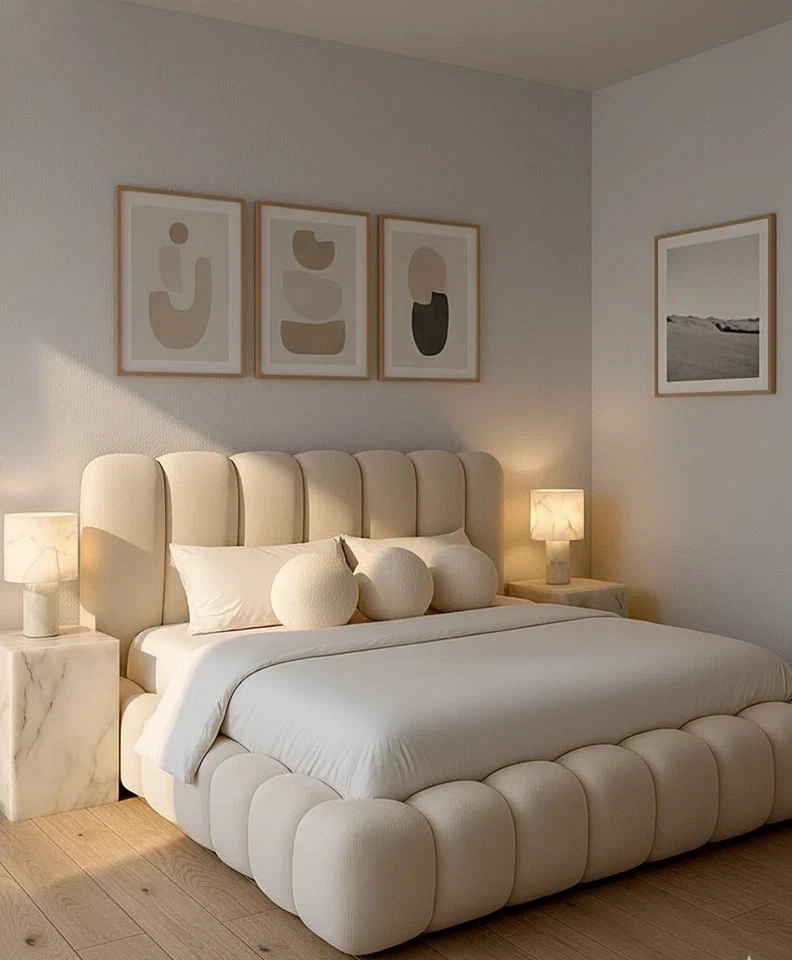 Ottoman Bed Frame with Gas Lift & Storage + Mattress-Boucle – King/double/S.King