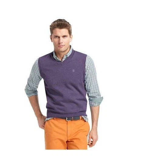 NEW Izod Men's V-neck Cotton Sweater Vest Gray Blue Red Purple L XL 2XL - Image 4 of 4