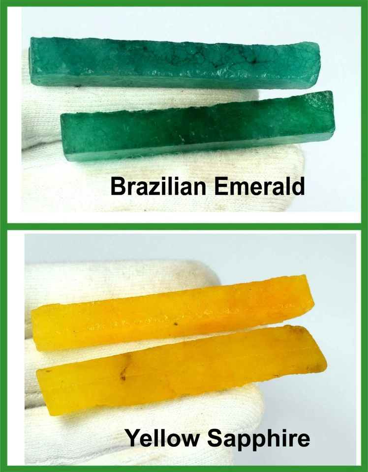 Natural 240 Ct Brazilian Emerald & Yellow Sapphire Slice Rough 4 Pcs Lot SQ268 - Image 2 of 4