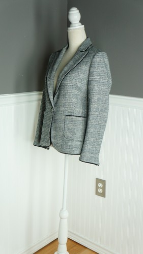 Zara Woman Blazer M One Button Gray Black Trim Long Sleeve Pockets - Picture 4 of 6