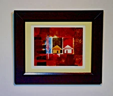 original monoprint & watercolor  framed signed E. Harmmin modern strong colors