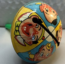 Vintage US Tin Lithograph Clowns Circus Noisemaker Rattle Funny Faces