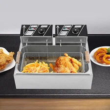 3400W Commercial Electric Deep Fryer 6L+6L Dual Tank Commercial w/ Fry Basket