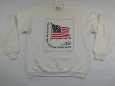 VINTAGE 1978 USPS FLAG STAMP USA 15c COLLEGE LANE WHITE SWEATSHIRT SIZE XL USA