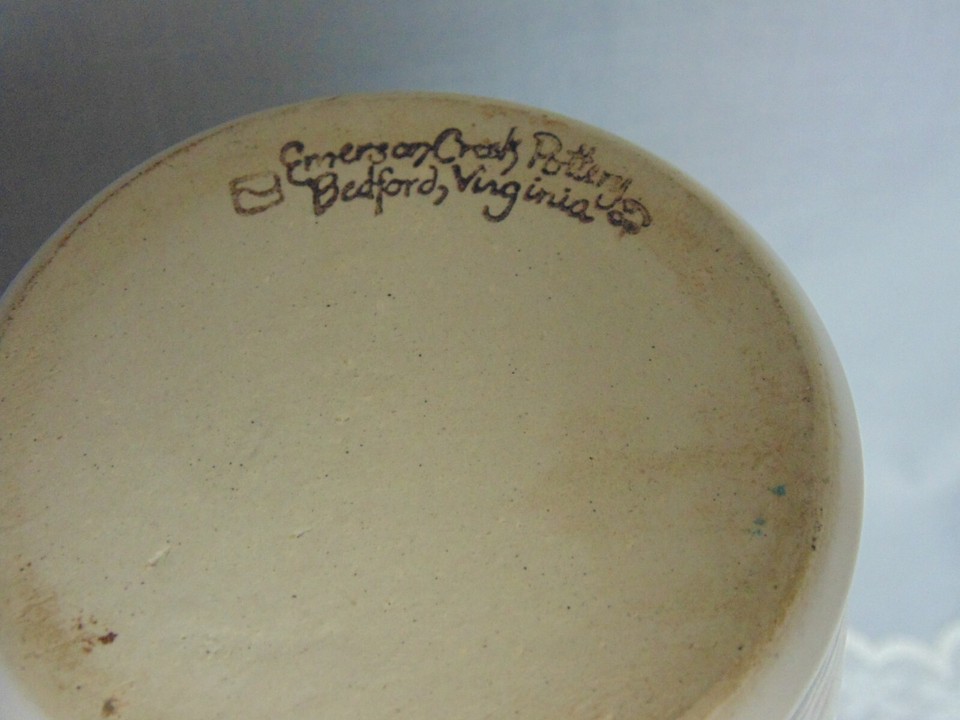 Emerson Creek Pottery Vase 9.5" Stylized Flowers Blue Gray Bedford Va