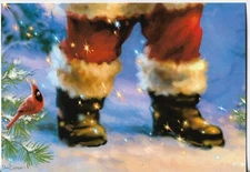 NEW LEANIN' TREE Christmas Card 4.75x6.75 Santa's Black Boots and a Red Cardinal
