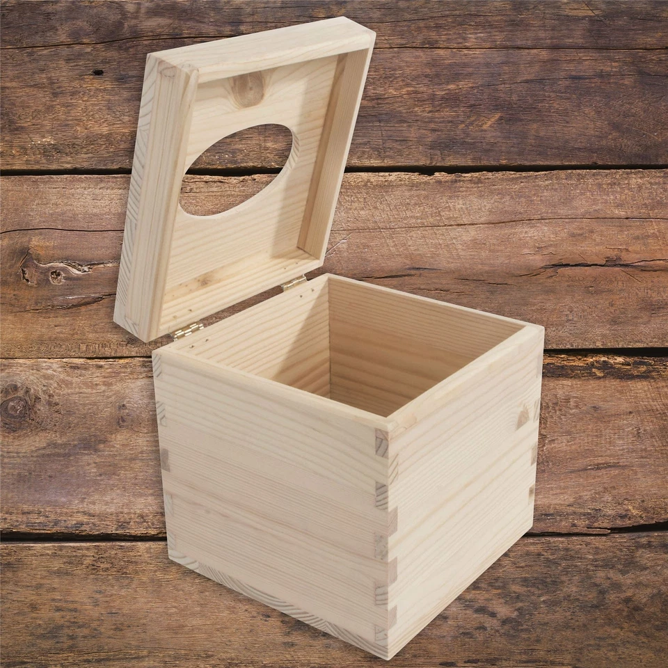 Square Wooden Tissue Box With Lid And Gold Hinges /Perfect For Craft Decoupage - Image 1 of 4