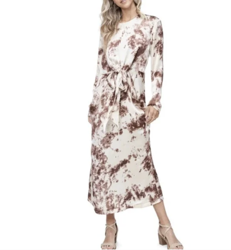 Long Sleeve Tie Dye Midi Dress Brown 