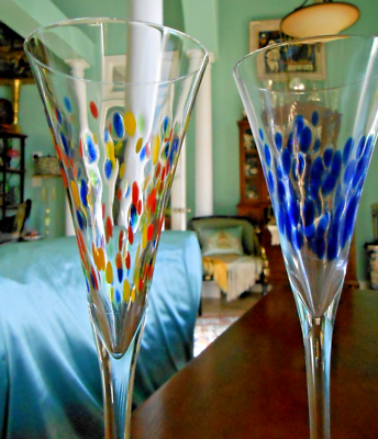 Lot De 2 Flûtes à Champagne En Verre Soufflé à La Main - Translucide Confetti - Vintage