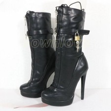 Unisex High Ankle Boots Women Straps Platform High Heels 25Cm Height Zipper Boot