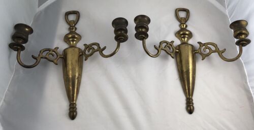 2 Vintage Wall Sconce Candle Holder Made in England Brass Bronze Hanging 10.25"