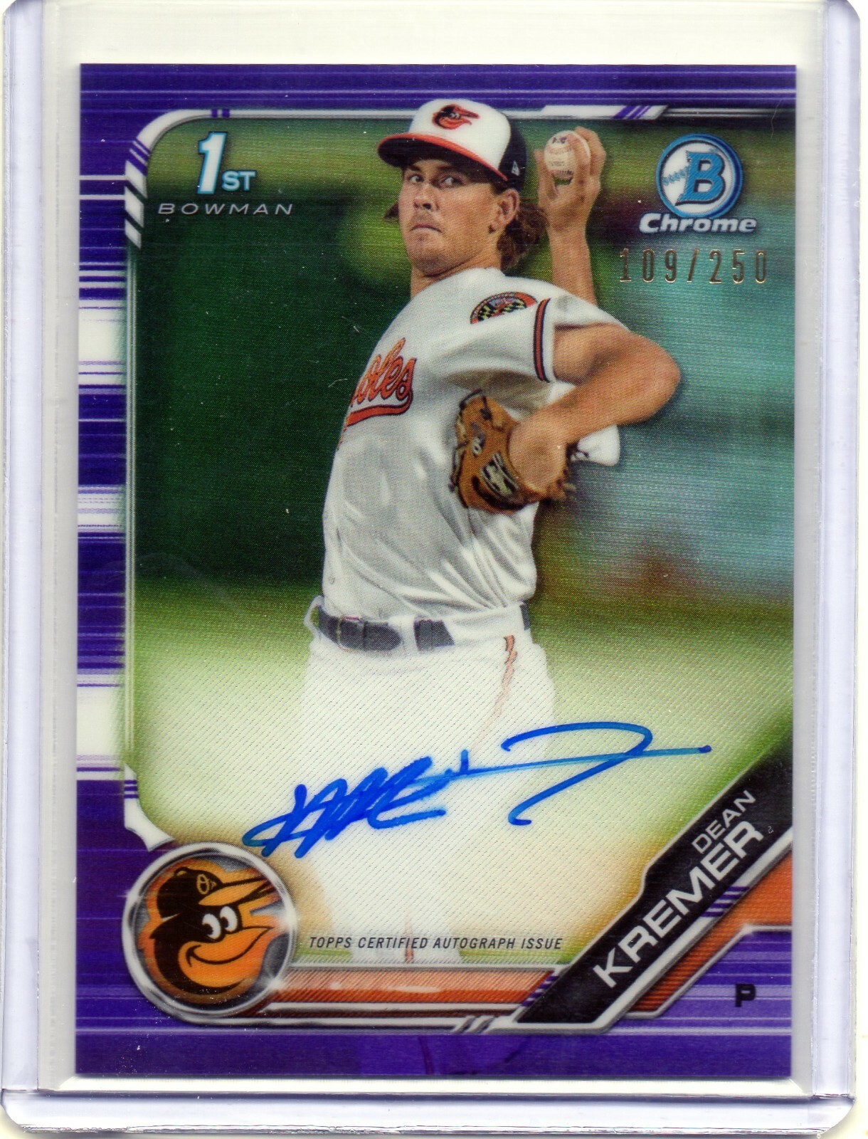 2019 Bowman Chrome Purple Refractor Dean Kremer Autograph 109/250 Auto