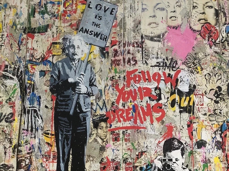 Einstein Pop Art Street Wall Graffiti Art Canvas 36x20 Ready to Hang  Hand Made - Image 2 of 4