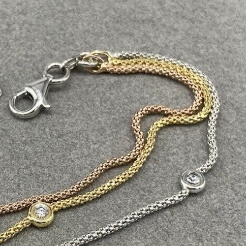 Bracciale donna multifilo color argento dorato ramato in argento925 e punti luce - Immagine 3 di 4