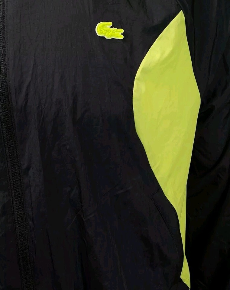 LACOSTE SPORT WINDBREAKER PERFORMANCE JACKET BLACK-LIME SIZE LARGE RRP ...