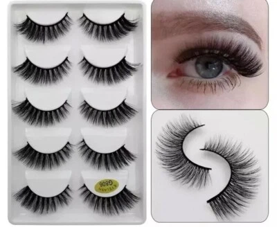 5 Paar 3D Echthaar Wimpern 100% Mink Lashes Fake False Faux Eyelashes G806