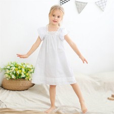 Girls Lace Cotton Pajamas Nightdress Nightgown Sleepwear Princess Cute Home Wear