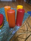 Set of 4 Vtg Square Tupperware Plates And Tumblers Harvest Colors New Open Box  — photo 2
