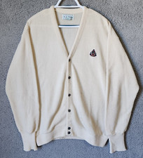 VTG Izod Cream Crest Logo Button Front Cardigan Sweater Size XL USA Made Acrylic