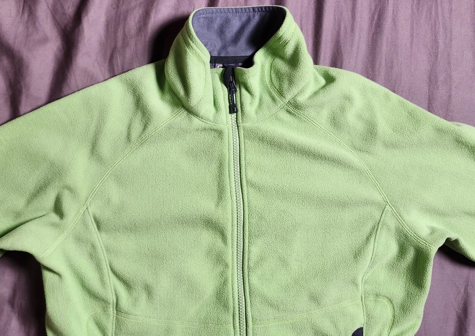 Sudadera polar verde neón REI para mujer talla mediana bolsillos con cremallera cremallera completa Foto 2 de 4