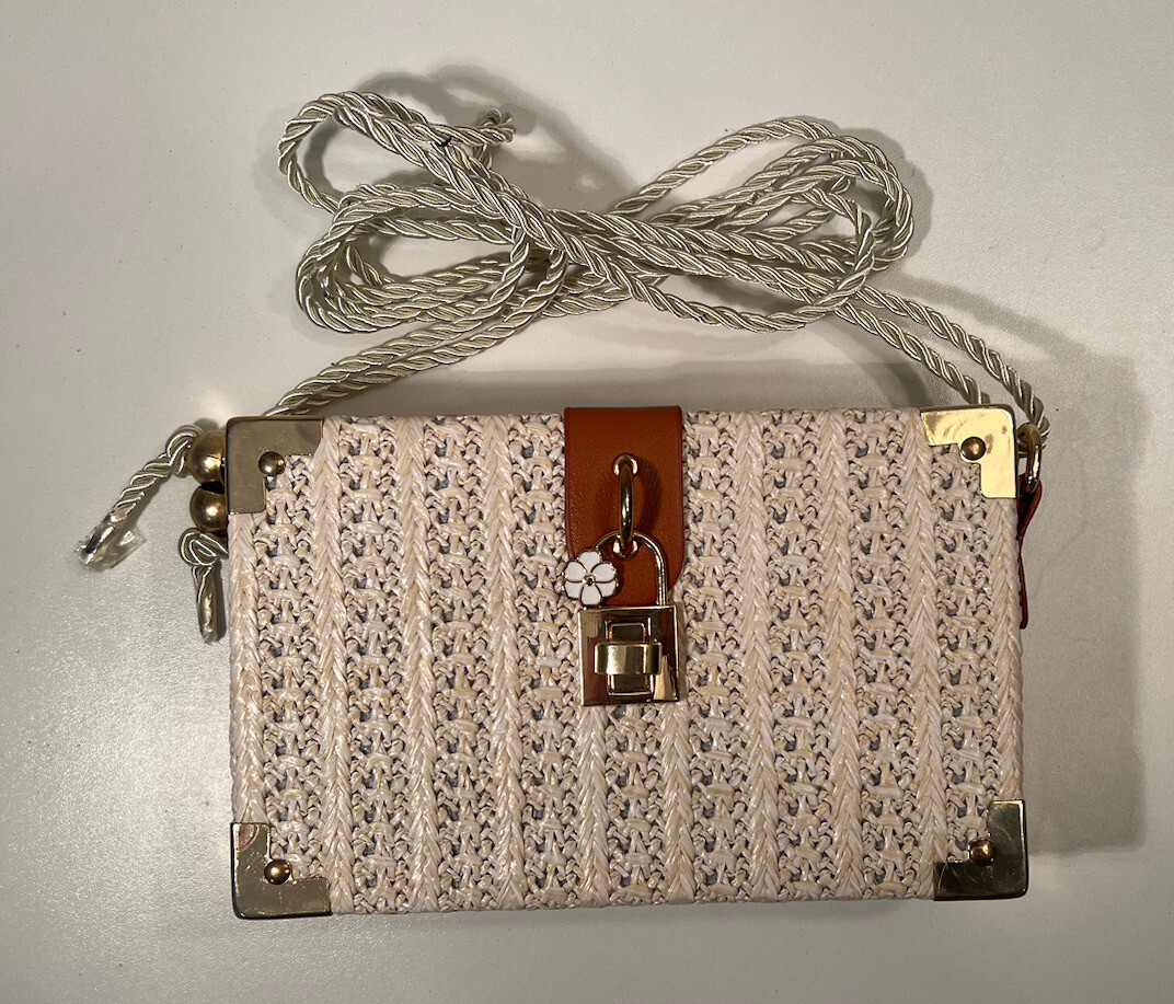 Straw Shoulder Bag Plastic, woven, flower Kawaii, Cute, Square Box