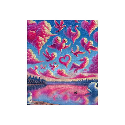 Velvet Blanket, Pink Clouds Heart Swan Cat Design, Cozy Throw, Bedding Decor,