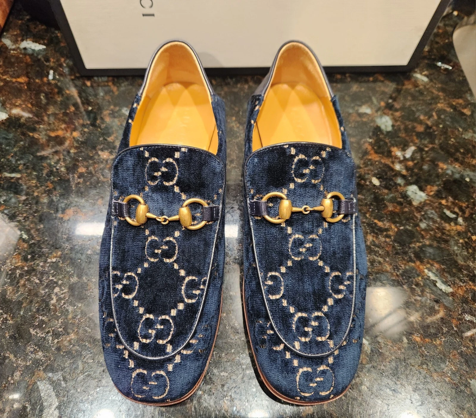 Chaussures homme Gucci Velvet GG / Quentin bleu beige   526298 9JT80 4270 US 7,5