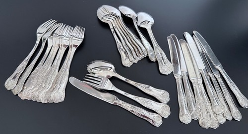 30 Pieces Kings Pattern Cutlery Set Made In Italy 800 Silver Crown Emblem - Imagen 13 de 13