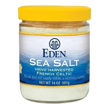 Eden Sea Salt, Hand Harvested French Celtic, Four 14 Oz Glass Jars