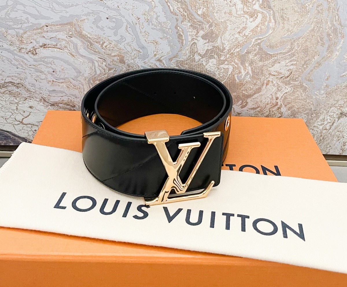 Louis Vuitton Initiales Wide Gold Detail Black Leather Waist Belt