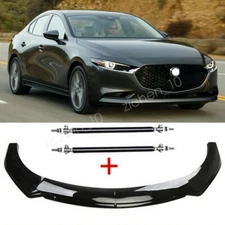 Front Bumper Lip Splitter Spoiler For Mazda 3 Gloss Black Strut Rods Body Kits