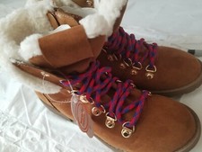 Girls Lace Up Boot Faux Fur Collard Boot Cognac Size 2 Wonder Nation NWT