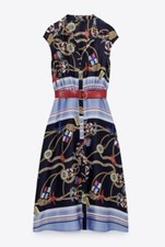NWT $70 ZARA NAUTICAL PRINT DRESS WITH RED BELT, XS