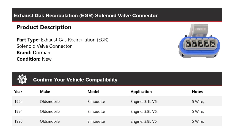 Conector de válvula solenoide Oldsmobile Silhouette Dorman EGR 1994-1995 Foto 2 de 4