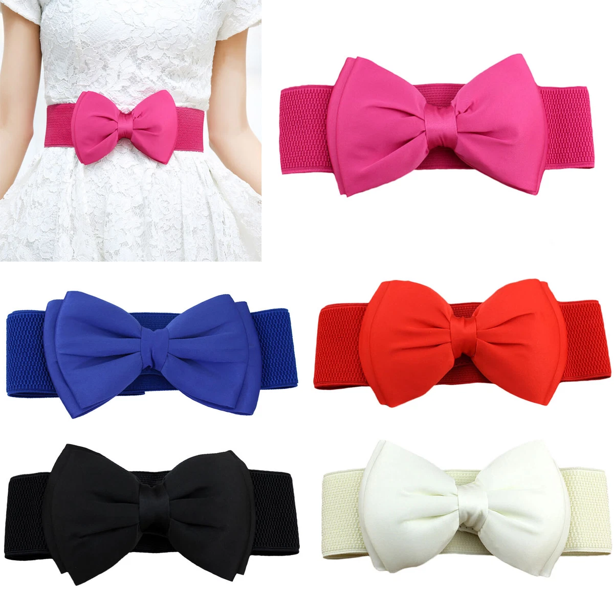 Women Girl Big Bow Waistband Elastic Wide Stretch Waist Belt Bowknot Belts  Strap | eBay