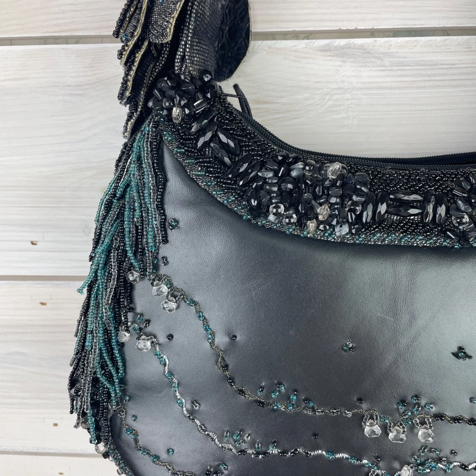 Bolso de hombro Mary Frances azul con cuentas para dama Foto 3 de 4