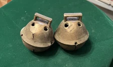 Two Antique 3" Crotal Sleigh Bell Vintage Cast Brass  Rare 6 Petal Primitive