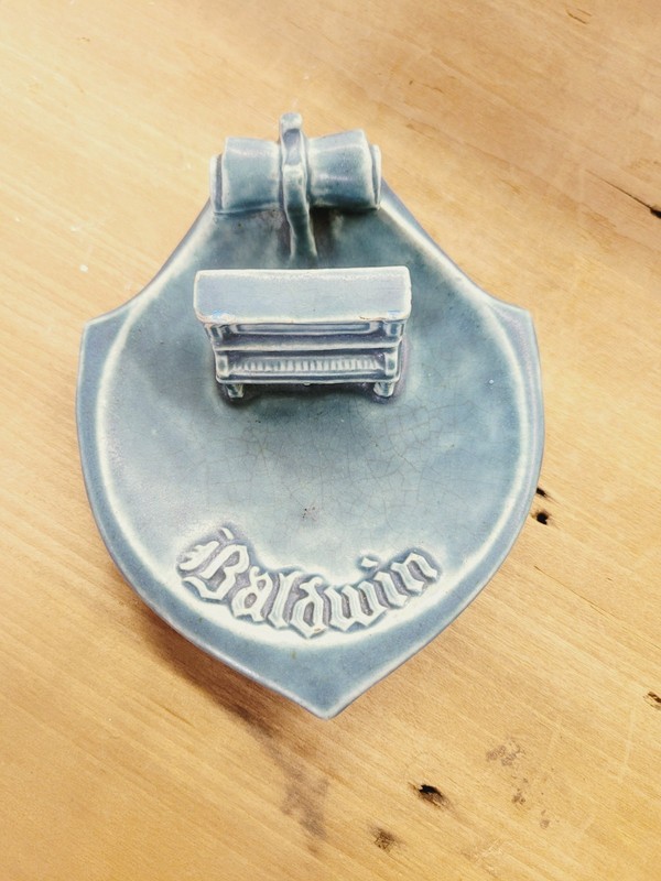 Rookwood Pottery Baldwin Piano Commemorative Ashtray Blue Matte Rare Shield