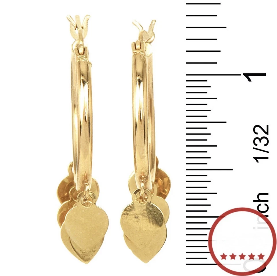 Pendientes de aro de corazón de oro de 14K - Coctelera de flecos colgantes - 2,6 gramos de oro macizo Foto 4 de 4