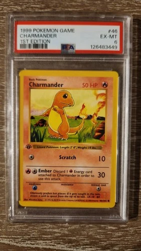 1999 Charmander 46/102 Pokemon Base Set 1st Edition Shadowless Vintage PSA 6