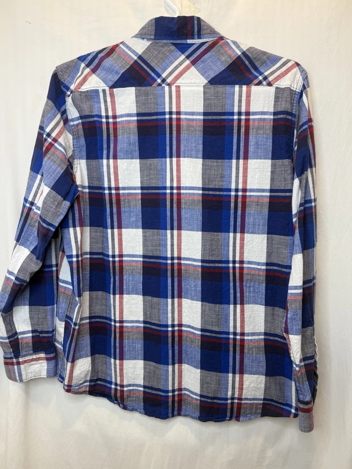 Camisa Wrangler Para Hombres XL Manga Larga A Presión Perla Botón Blanco Azul Rojo Cuadros Foto 3 de 3