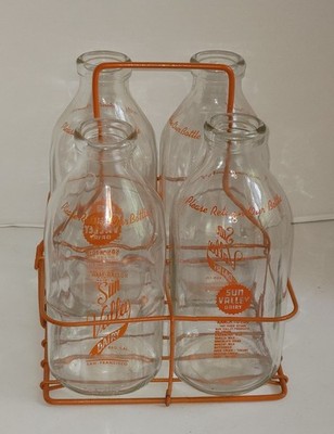 Vintage Sun Valley Dairy San Francisco California 1/2 Gal Milk Bottles & Carrier
