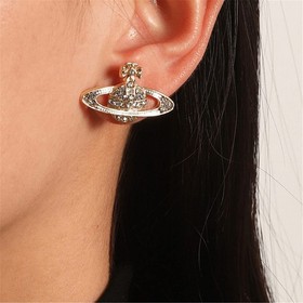Saturn Planet Stud Earrings for Women Aesthetic Cubic Zircon Rhinestone Planet E