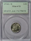 1941 S Dimes Winged Liberty Head PCGS MS-64 FB