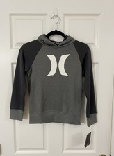 Hurley Boys Hoodie Size Small Gray Heather Green Logo Pullover NWT