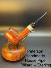 Vintage Peterson Hand Made House Pipe Billiard W/Sterling  Tobacco Pipe